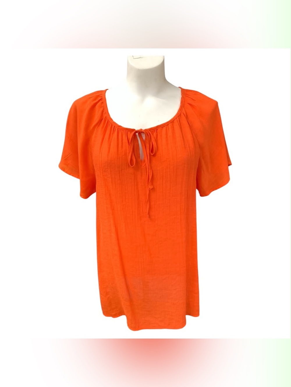Como Blu Bright Orange Tie-Neck Peasant Tunic Size M